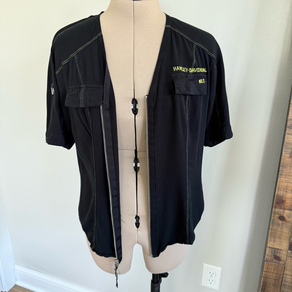 Harley-Davidson MC Black‎ Short Sleeve Full Zip-Up Shirt Women's Size Medium - Picture 7 of 12